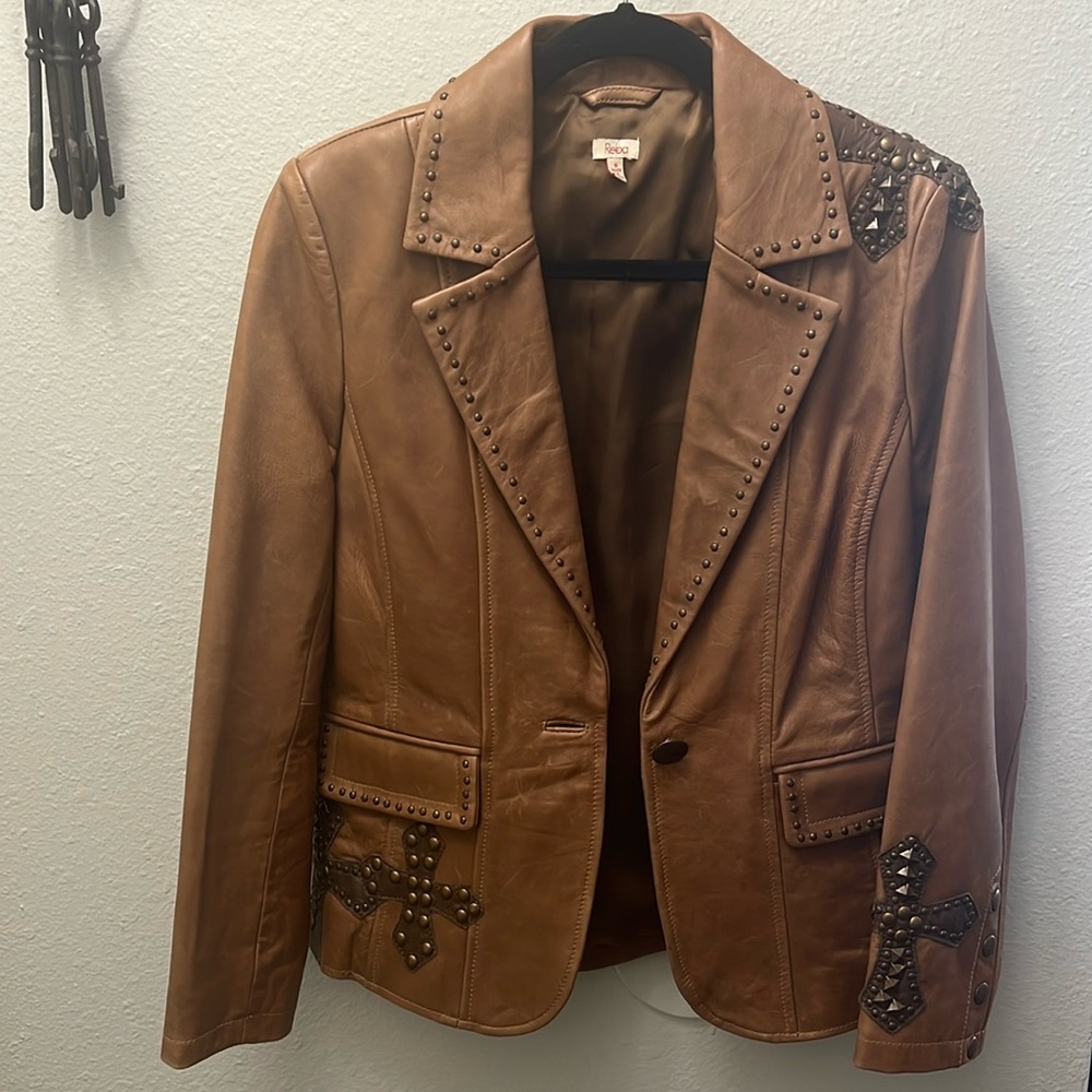 Reba 100% Real Leather Studded Cross ladies Jacket Size Small.  Great 4 concerts